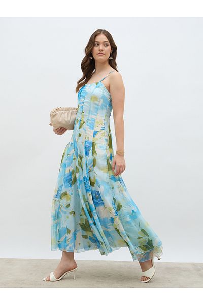 Styli Floral Print Strappy A-Line Maxi Dress