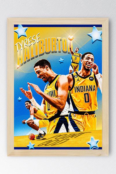 Saturn Tyrese Haliburton Framed Painting - Basketball Nba Poster Painting