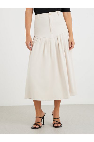 Styli Solid Pleated A-Line Midi Skirt