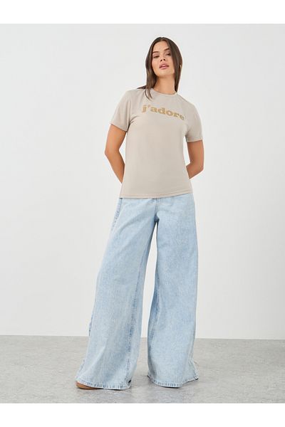 Styli Slogan Print Short Sleeve T-Shirt