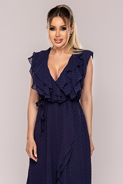 Atmosphere Fashion Rochie midi din voal bleumarin