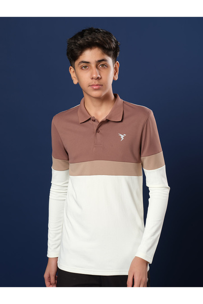 Technosport By Styli Color Block Long Sleeve Polo T-Shirt