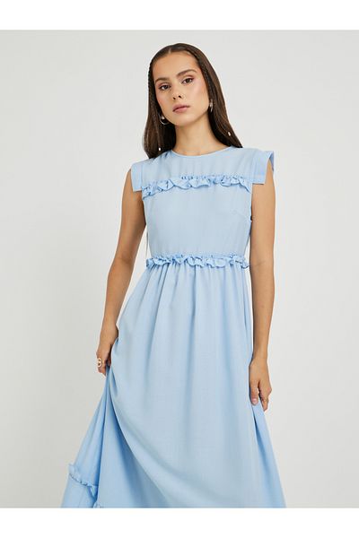 Styli Solid Ruffled Sleeveless A-Line Maxi Dress