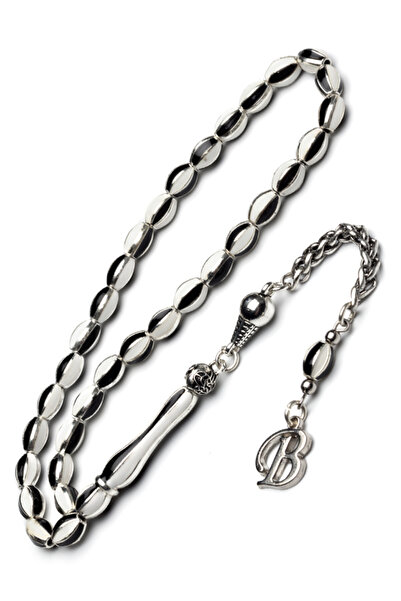 OTTOTESBİH Men's Letter Tassel Black White Special Design Metal Prayer Beads