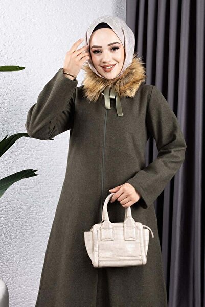 SGS Fur Collar Cashmere Coat Khaki