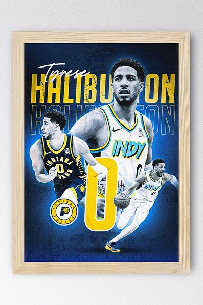Saturn Tyrese Haliburton Framed Painting - Indiana Pacers Nba Poster Painting