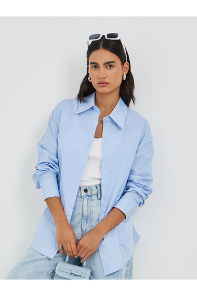 Styli قميص سادة بأكمام طويلة وياقة واسعة