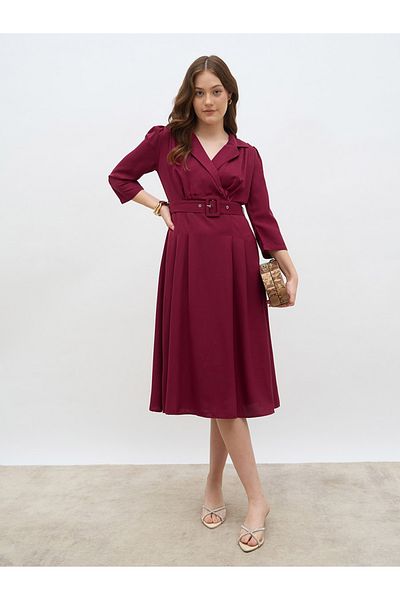 Styli Solid Pleated A-Line Wrap Midi Dress