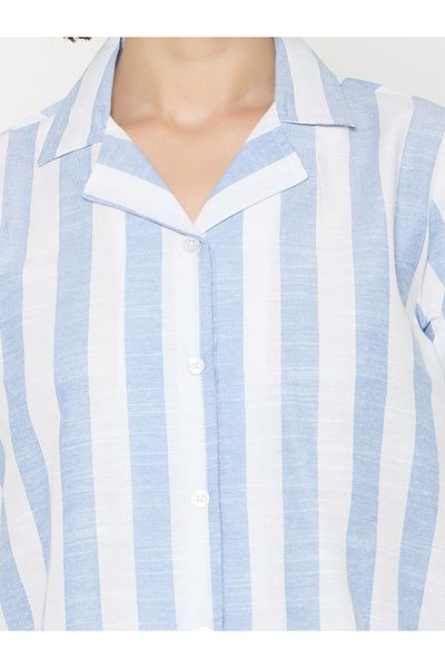 Clovia By Styli Striped Button-Down Cotton Shirt and Shorts Set