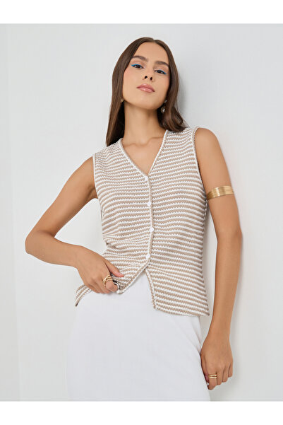 Styli بلوزة مخططة محبوكة بأزرار