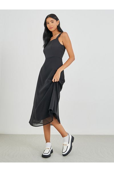 Take Two By Styli Solid A-Line Strappy Midi Dress