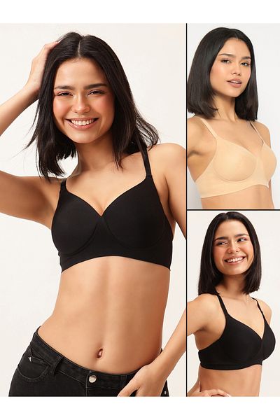 Clovia By Styli Pack of 2 - Solid Padded Non-Wired Full Coverage Seamless Bra