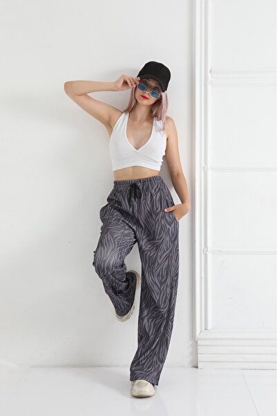 lzv Γυναικείο υφασμάτινο παντελόνι Palazzo με σχέδια