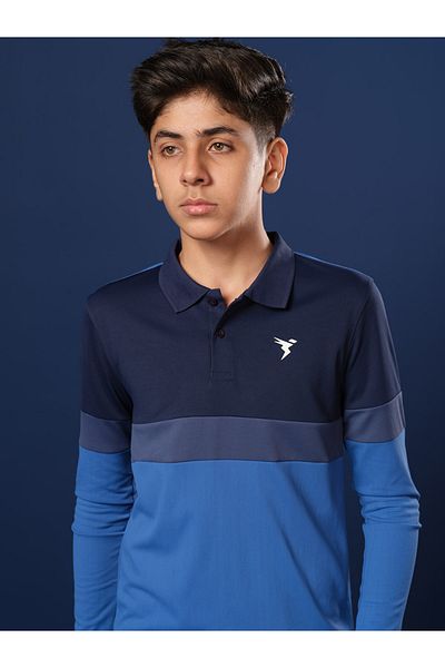 Technosport By Styli Color Block Long Sleeve Polo T-Shirt