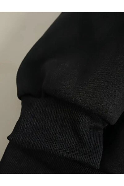 caddekombin Moon Butterfly Printed Crew Neck Black Sweatshirt