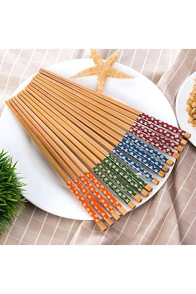 Righton 25 Pairs Bamboo Chopstick Patterned Washable Chinese Glrshop Sushi Ramen Noodle Food Sticks