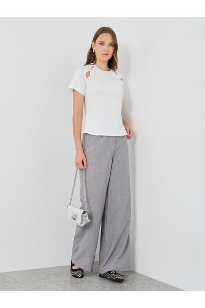 Styli Solid Round Neck T-Shirt with Cut-Out Detail
