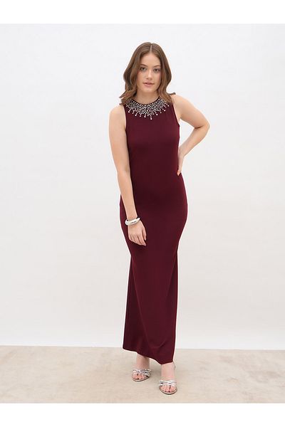 Styli Embellished Round Neck A-Line Maxi Dress