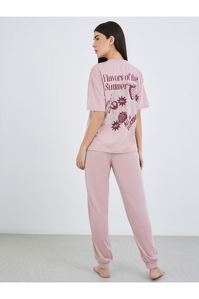 Styli Graphic Print Short Sleeve T-Shirt and Pyjama Set