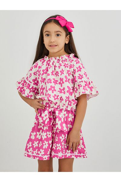 Styli Girls Floral Print Short Sleeve Top and Shorts Set