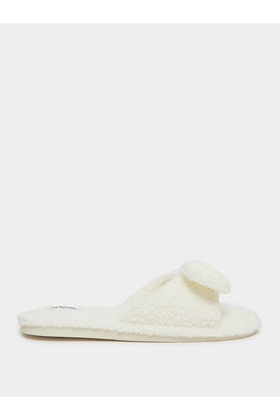 Styli Bow Detail Textured Slip-On Slippers