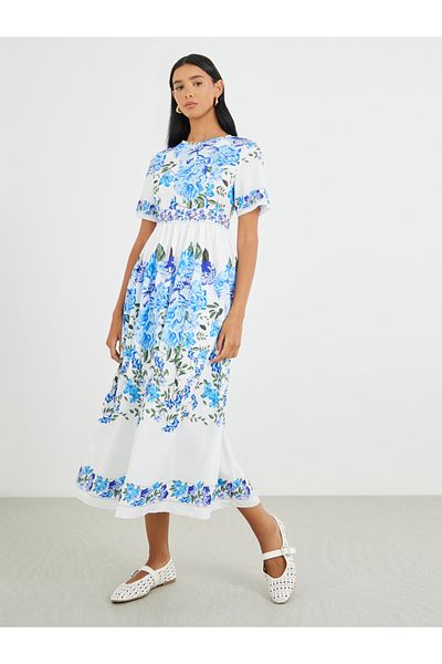 Take Two By Styli Floral Print Short Sleeve Midi Dress