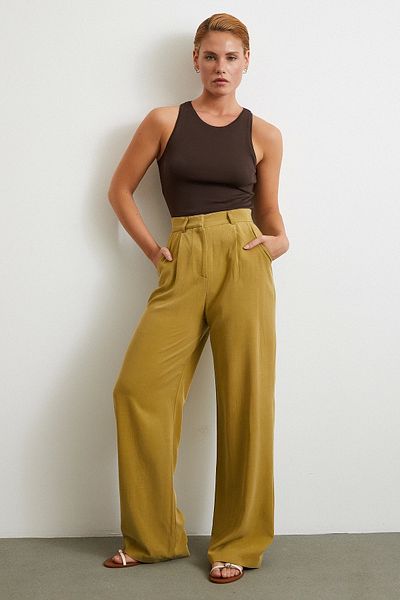 Never more Linen Palazzo Trousers Olive