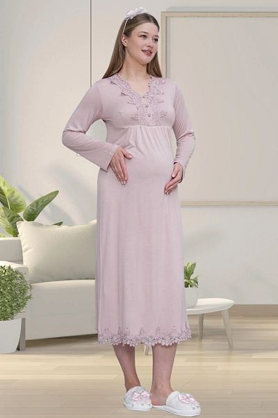Mecit Pijama Maternity Nightgown with Guipure Detail 75% Cotton, 25% Viscose