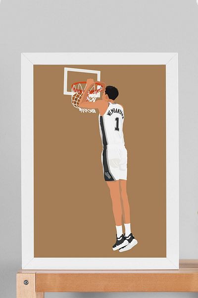 Saturn Victor Wembanyama Framed Painting - Basketball Nba Poster Painting
