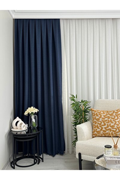 BNR HOME STORE Bnr Home Petrol rengi 1/3 Kanun Boru Pileli Keten Fon Perde 1....