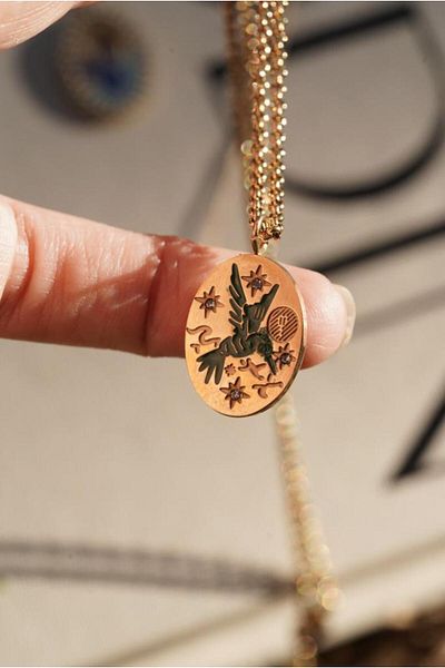 AŞIK ACCESSORIES Stainless Steel Stone Bird Locket Necklace