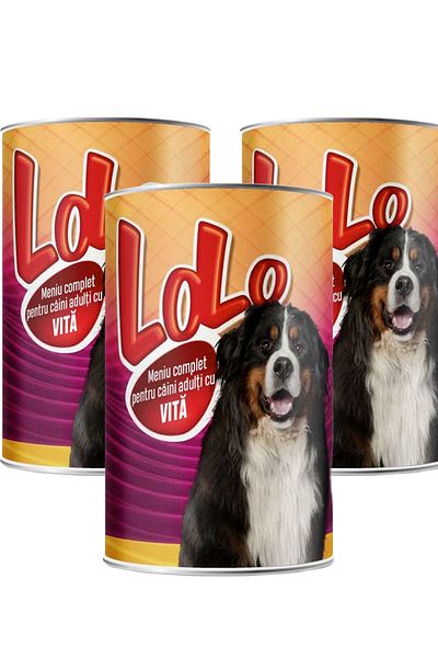 LOLO Hrană umedă pentru câini adulți cu carne de vită, 415 g x 3 bucăți