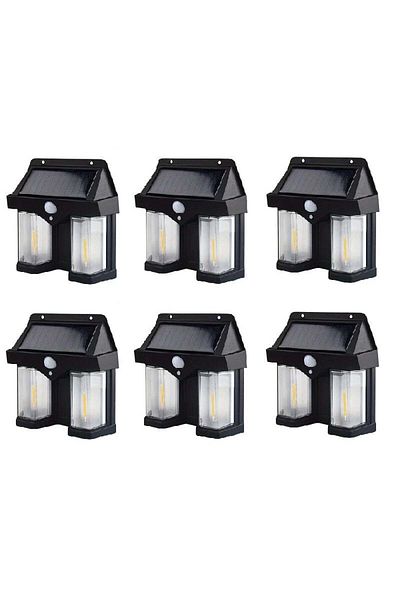 divendi-ro Set of 6 x Double solar wall lights, 2W, 1200LM, weatherproof IP65, for home or garden, black