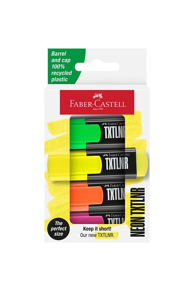 OEM Faber Castell Mini Super‑Fluorescent Highlighter Set, 4Pack Neon, Tip 1‑5 mm, Water‑Based Ink