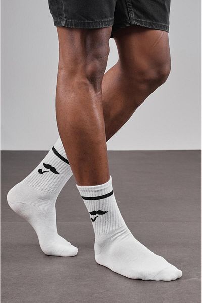 king brich 4 Pack Patterned Athlete Unisex White Socks