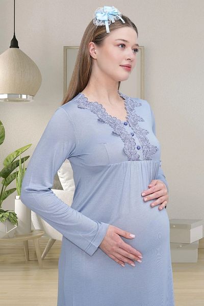 Mecit Pijama Νυχτικό εγκύου με λεπτομέρεια γκουπέρ 75% βαμβάκι, 25% βισκόζη