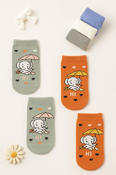 Black Arden Socks Sevimli Ayı Desenli Kız Çocuk Patik Çorap 4’lü Paket”