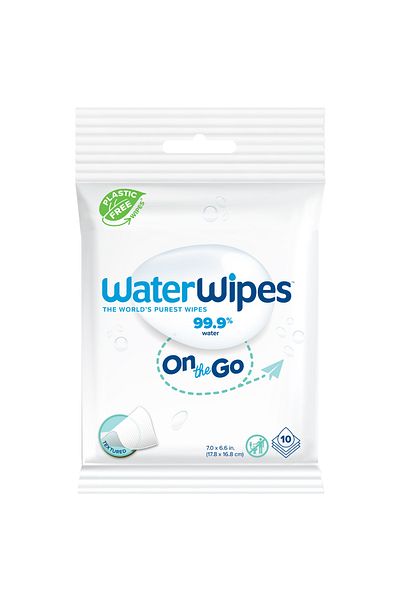 WaterWipes Plastic Free On the Go Wipes,99.9% Water,Unscented,Gentle on Skin,10 wet wipes