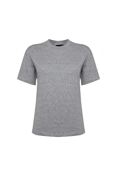 Beauty Omelette Gri Melanj Bisiklet Yaka Kısa Kol Basic Tshirt