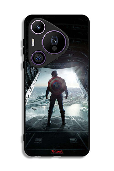 Tolwak غطاء حماية لهاتف هواوي بيورا 70 برو بتصميم صورة كابتن أمريكا