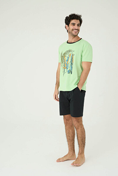 İPEKTENİM Чоловічий піжамний комплект з шортами та сорочкою з принтом змішаної природи