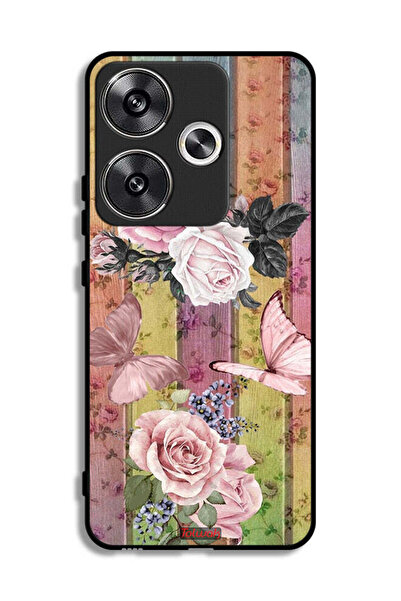 Tolwak Xiaomi Poco F6 5G Protective Case Cover Peach Butterflies And Roses