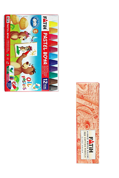 Fatih 12 قطعة من أقلام الباستيل + قلم رصاص أحمر فاتح 12 قطعة / مجموعة 24 قطعة