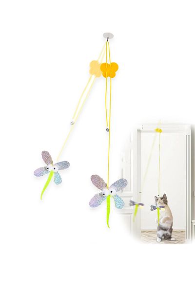 Beatitude Rattle Cat Toy Elastic Colorful Pet Fishing Rod Toy Self Butterfly Shaped Toy