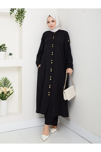 HARMAN BUTİK Women's Buttoned Strawberry Fabric Black Double Suit