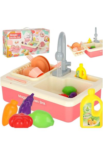 Micostore Children's Toy Sink with Running Water and Kitchen Accessories, 56 x 27 x 31cm, Pink