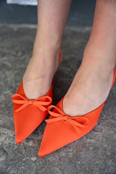 LAMİNTA Fonis Orange Bow Detailed Satin Women's Heeled Shoes