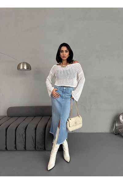 XBELLA DENİM FUSTA DE BLUZĂ DE MĂRIME MAXI PENTRU FEMEI DETALIE FĂRĂ FĂRĂ PE FAȚĂ LUNGĂ