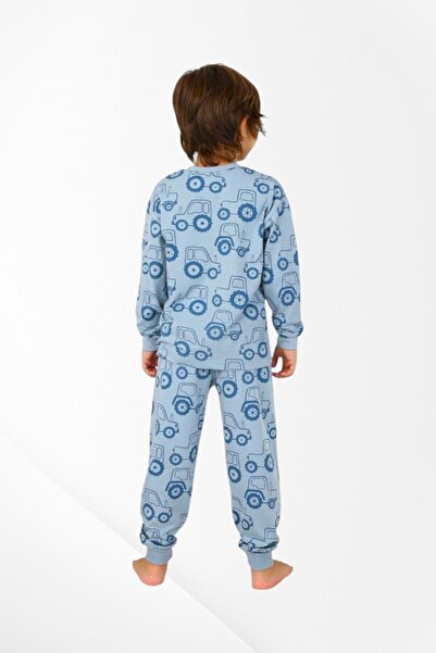 Pajama Shop Set de pijamale de iarnă cu mânecă lungă pentru băieți, 100% bumbac, cu model de tractor albastru