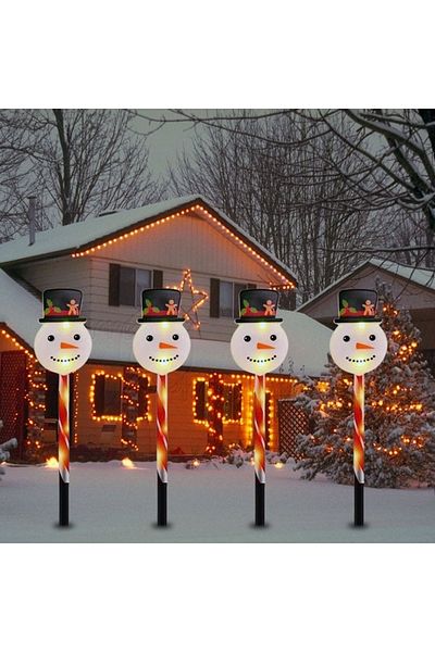 divendi-ro Set of 5 Solar LED Snowman Figurines, 37cm High, for Garden, White-Red-Black-White